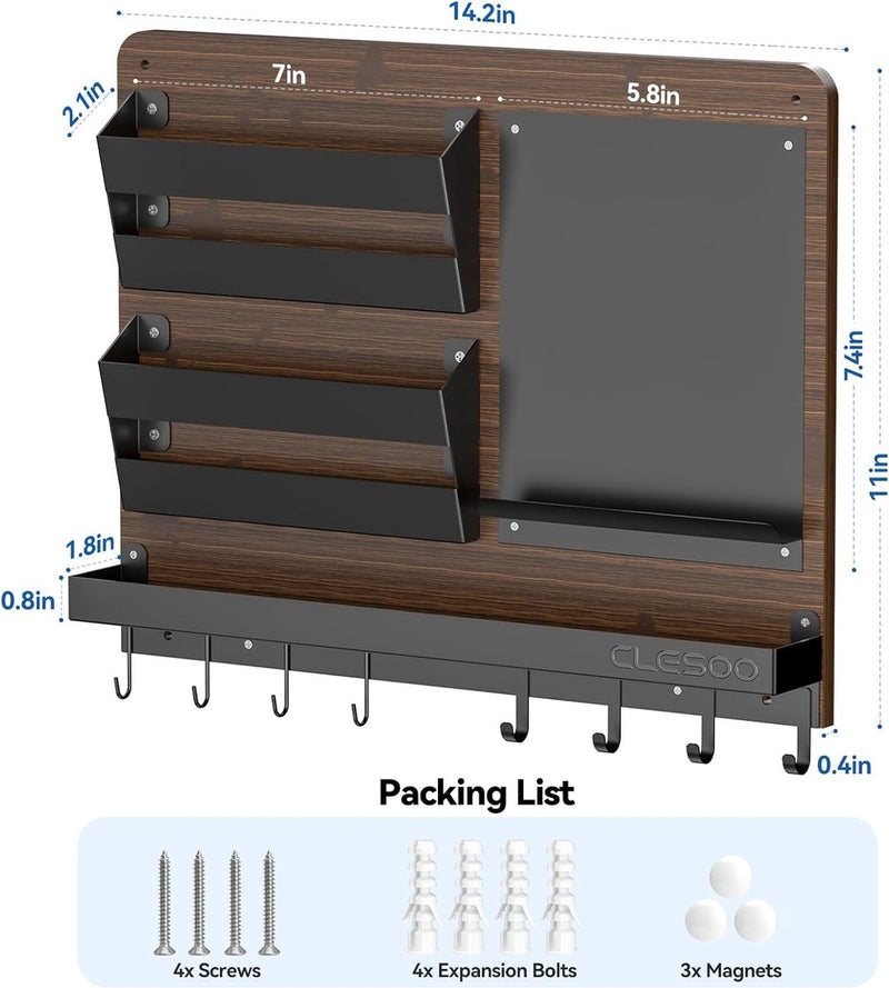 Sleutelrek met plank en brievenhouder, 8 sleutelhouders, wandbrievenbakje met 2 posthouders, memobord- sleutellijst, sleutelbord, decoratie, sleutelhaken voor verbindingsgang gang