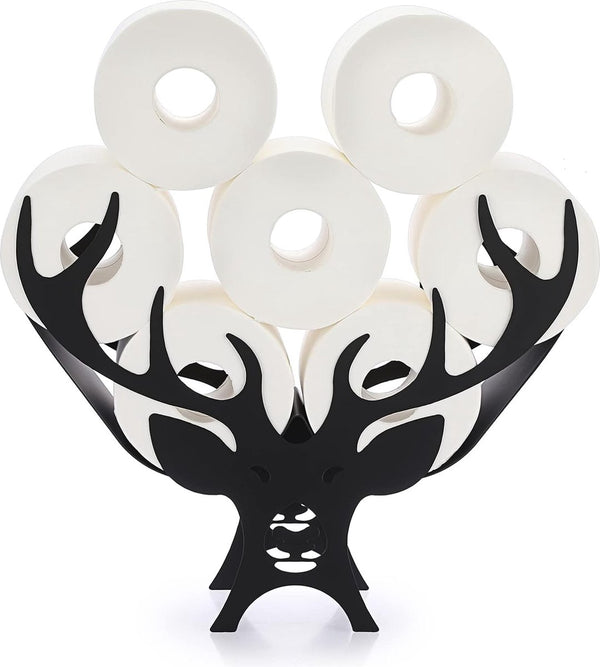 Toiletrolhouder Zwart gewei Metalen toiletrolhouder Verticale papierhouder Toiletrolhouder Handdoekhouder Ambachtelijke decoratie voor badkamer Woonkamer Keuken Hotel