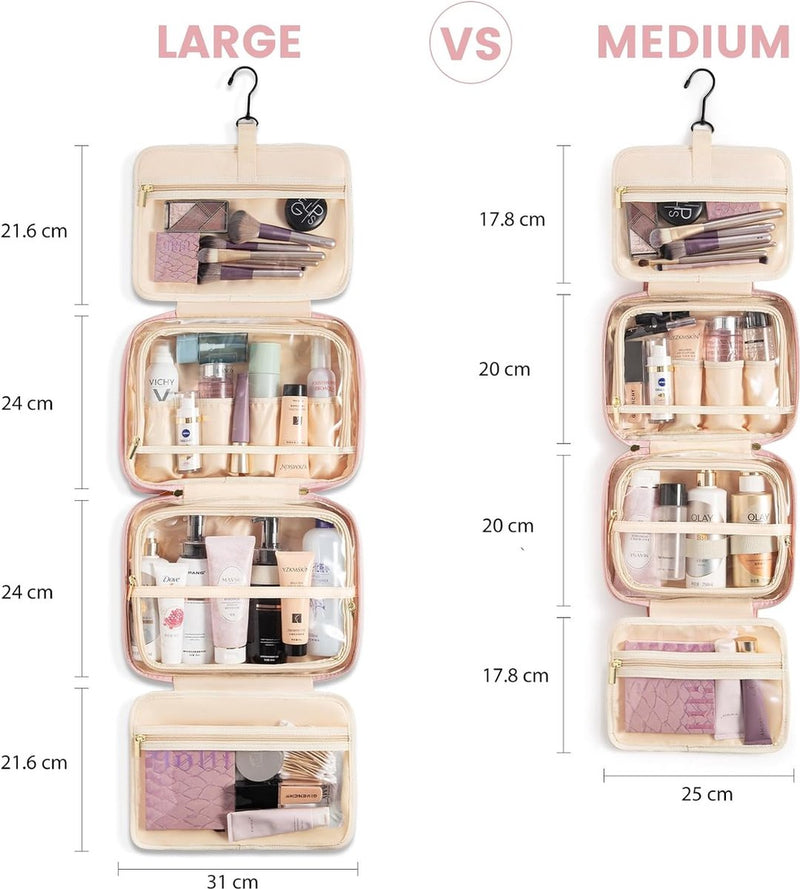 Toilettas voor dames, groot, toilettas om op te hangen, reis-toilettas, make-uptas, hangende toilettas, grote toilettas, waterdichte toilettas, reis-make-uptas, roze, Toilettas voor op reis