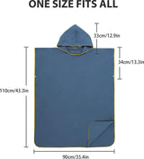 Surf poncho voor dames heren volwassenen jongeren, ultralicht en sneldrogend, badponcho handdoek, van microvezel, ook als omkleedhulp strand (donkerblauw)
