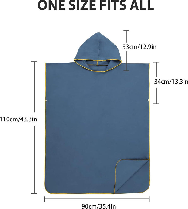 Surf poncho voor dames heren volwassenen jongeren, ultralicht en sneldrogend, badponcho handdoek, van microvezel, ook als omkleedhulp strand (donkerblauw)