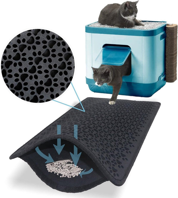 Kattenbakmat, kattenbakmat, kattenbakmat, waterdichte dubbellaagse ontwerpmat, 100% EVA van kattenbakken en accessoires (38-61 cm, zwart)