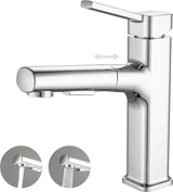 Wastafelkraan met uittrekbare douche, kraan badkamer met 2 waterstraalsoorten, eengreepsmengkraan kraan van verchroomd messing gepolijst voor badkamer wastafel