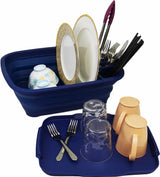 Opvouwbare plastic afdruiprek met afdruiprek, 8L opvouwbare afdruiprekset - draagbare schotelorganizer - ruimtebesparend keukenrek (koningsblauw, 1)