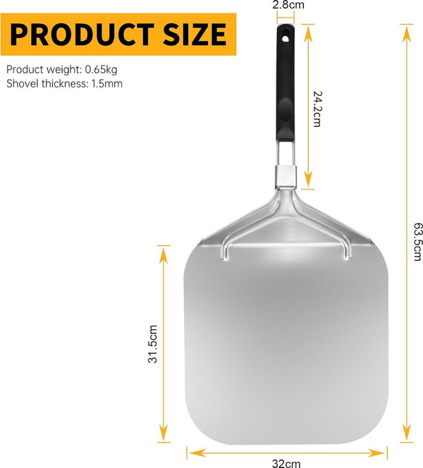 Pizzaschep 12 inch met praktisch inklapbaar handvat, pizzaschep aluminium, pizzaschep voor grill, oven, pizzasteen
