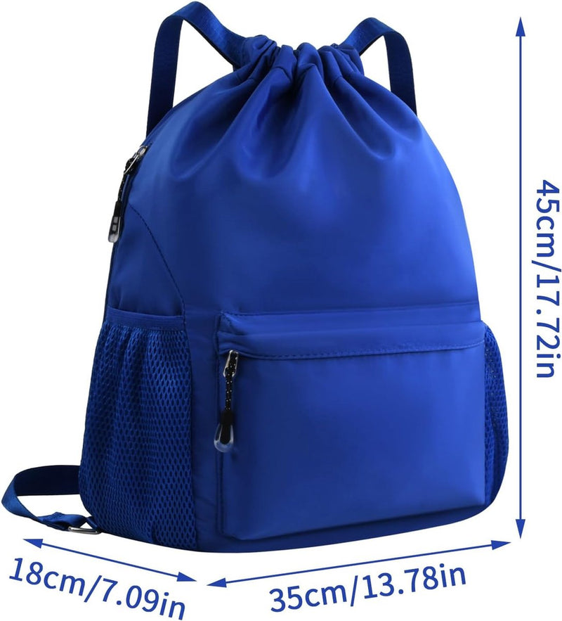 Gymtas met trekkoord, sportrugzakken, verstelbaar, voor dames en heren, grote sporttas met bodemvak, netvakken, water, trekkoord, waterdicht, uniseks, voor zwemmen en reizen
