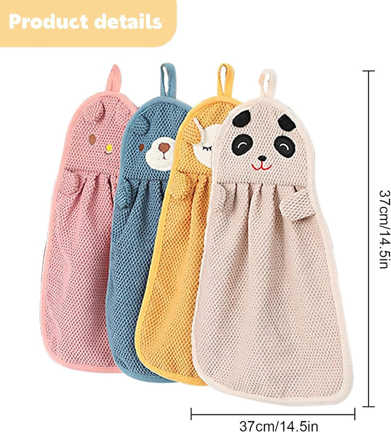 4 stuks kinderhanddoeken superabsorberende microvezel sneldrogende gezichtshanddoeken met ophanglus keukenhanddoek voor badkamer keuken (dierenmotief)