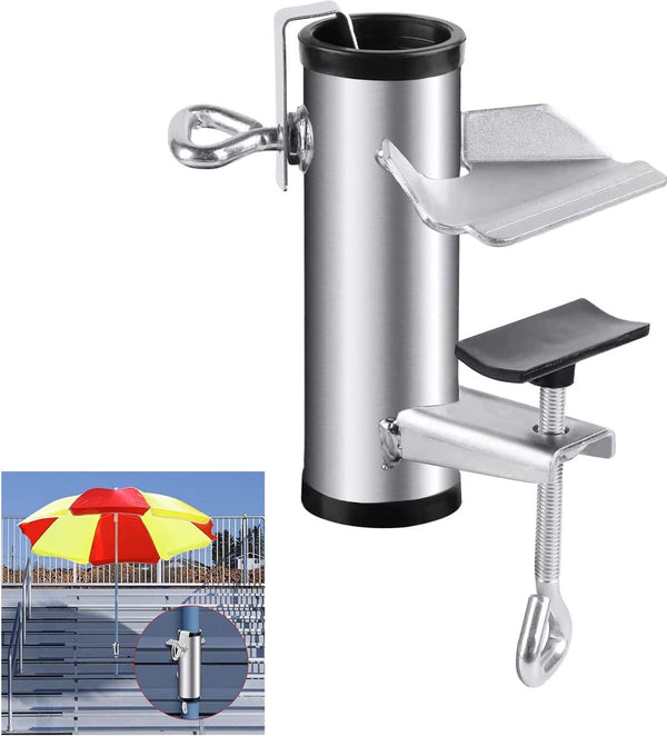 Parasolhouder voor balkon, instelbaar, parasol, balkonhouder, parasolstandaard van metaal, vaste clip, verzinkte parasolvoet, paraplustandaard, diameter 25-38 mm, voor balkon, terras, tafel,