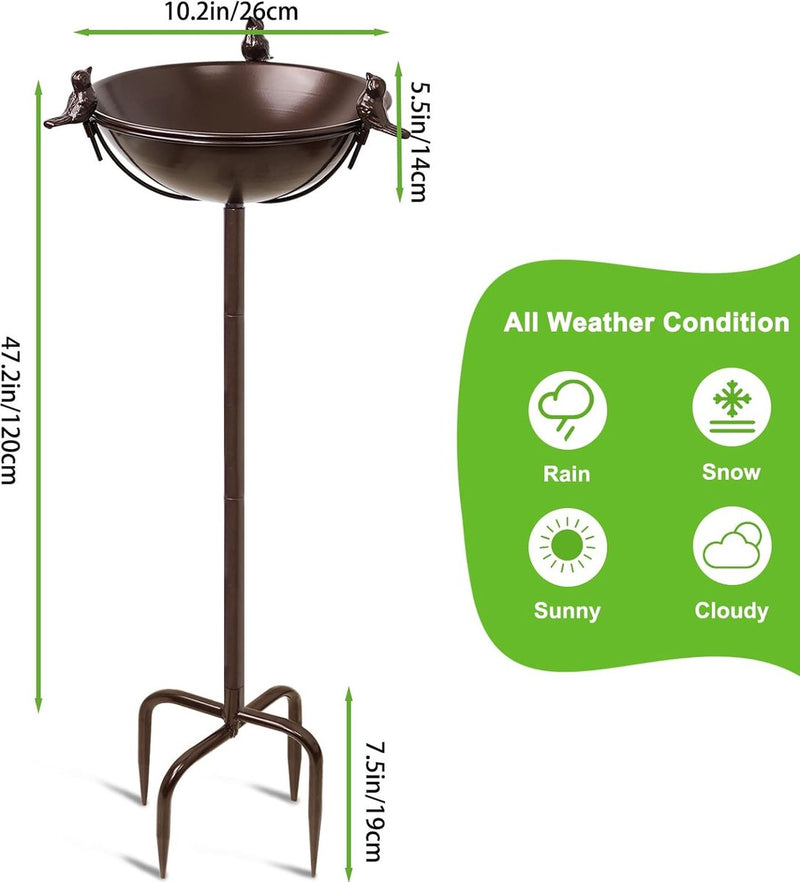 Vogelbad, vogelbad, waterbad, waterbak, waterschaal, stekker, bruin ijzer, vrijstaande vogelbadjeskom met 3 vogelstandbeelden, Birdbath & Birdfeeder Garden Yard Lawn Decor (bruin)