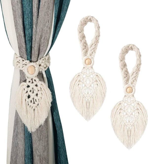 Gordijnhouders voor gordijnen, katoen, boho, gordijn, vouwhouders, geweven gordijntouw, decoratie voor thuis, kantoor, hotel, 2 stuks (beige)