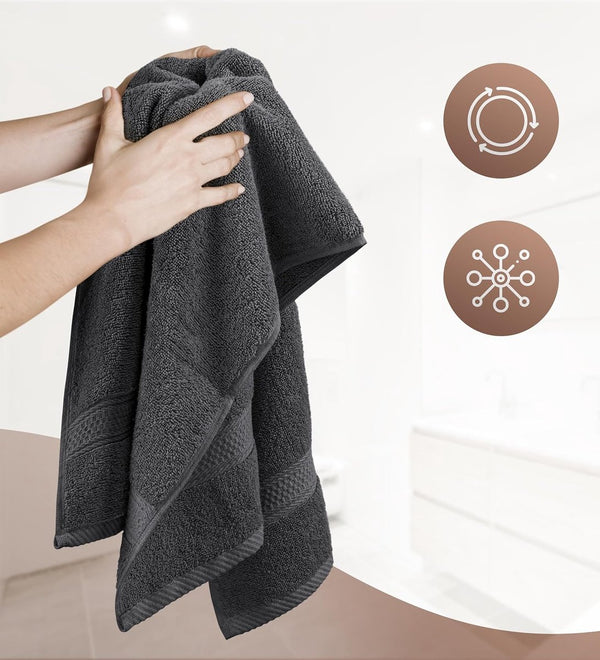 6 stuks badstof handdoeken 50 x 100 cm met ophanglus, medium handdoeken 100% katoen, zachte en absorberende handdoekenset (grijs)