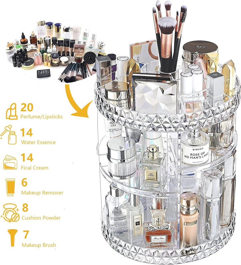 Transparante make-up organizer, 360 graden draaibare cosmetische organizer, cosmetische standaard met grote capaciteit, opbergrek voor badkamer, slaapkamer, kaptafel