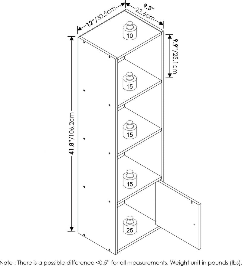 Luder 4-laags Frans eiken boekenkast met 4 planken en 1 deur