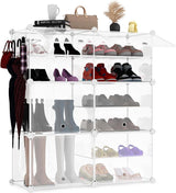 Schoenenrek, 6-laags kunststof schoenenrek met deur, voor 24 paar schoenen en laarzen, stapelbare schoenenkast voor hal, slaapkamer, kledingkast, entree