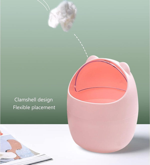 Kleine Beer Kat Tafelprullenbak met swingdeksel, cosmetica-emmer, mini prullenbak, pennenhouder, slaapkamerdecoraties, badkamer, bureau, cosmetica-emmer, prullenbak, afvalemmer (B)