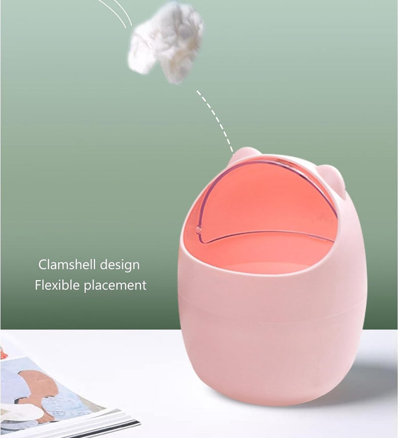 Kleine Beer Kat Tafelprullenbak met swingdeksel, cosmetica-emmer, mini prullenbak, pennenhouder, slaapkamerdecoraties, badkamer, bureau, cosmetica-emmer, prullenbak, afvalemmer (B)