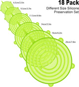 18-delige siliconen dekselset - herbruikbare siliconen deksels voor potten - extra scheurbestendig en rekbaar, geschikt voor de meeste containers - premium deksels voor blikjes en kommen