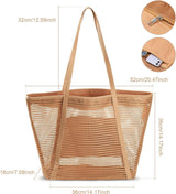 Strandtas voor dames, extra grote strandtassen, zwembadtas, strandschoudertas, voor strand, winkelen, vakantie en reizen, Ritssluiting aan de bovenkant, tote