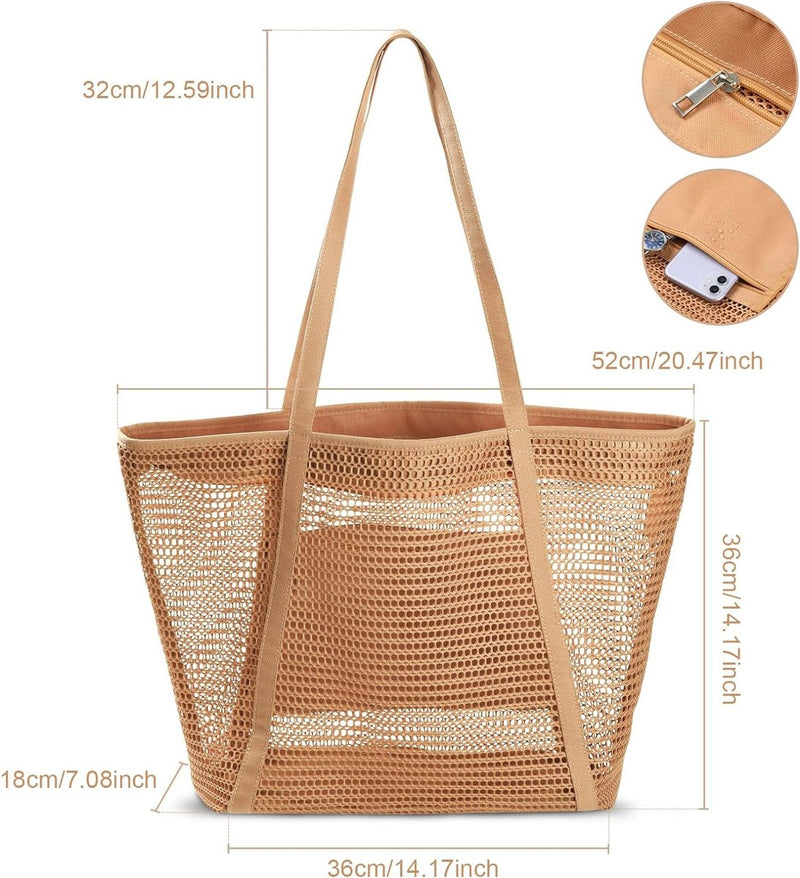 Strandtas voor dames, extra grote strandtassen, zwembadtas, strandschoudertas, voor strand, winkelen, vakantie en reizen, Ritssluiting aan de bovenkant, tote