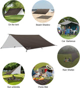 Camping tentzeil, 3 m x 3 m, waterdicht, voor hangmat, met 6 haringen en 6 touwen, anti-uv-regen, zonbescherming, licht, compact grondzeil, picknickdeken, hammock, voor buiten, camping, herbruikbaar