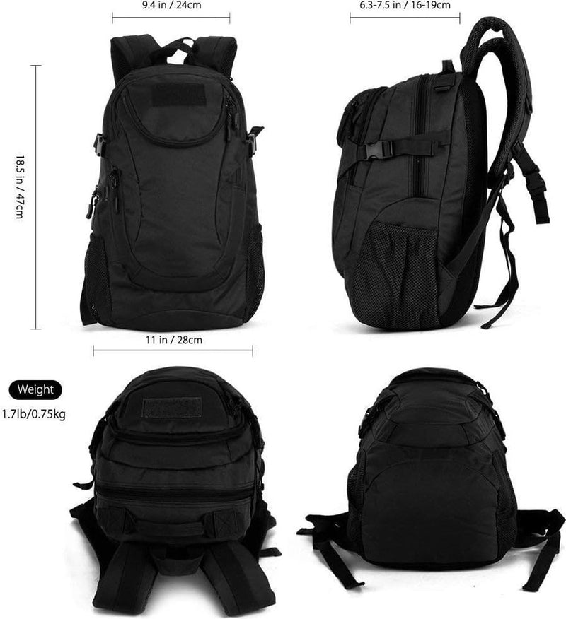 Tactische rugzak, 25 liter, waterdicht, trekkingrugzak, militaire Molle-rugzak voor kamperen, trekking, reizen, A-zwart., vakantie