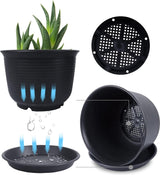 3 stuks kunststof bloempotten, plantenbakken met afwateringsgat 3 maten 15 cm, 18 cm, 21 cm, dikke groeiende plantenpotten, bloempotten plantenpot voor bloemen en planten (zwart)