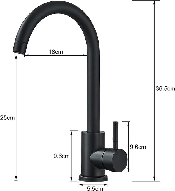 Kraan Keuken Zwart Mengkraan Keuken Roestvrij Staal 360° Draaibare Eenhendelmengkraan Hoge Druk Keukenkraan Kraan Keuken Hoge Uitloop