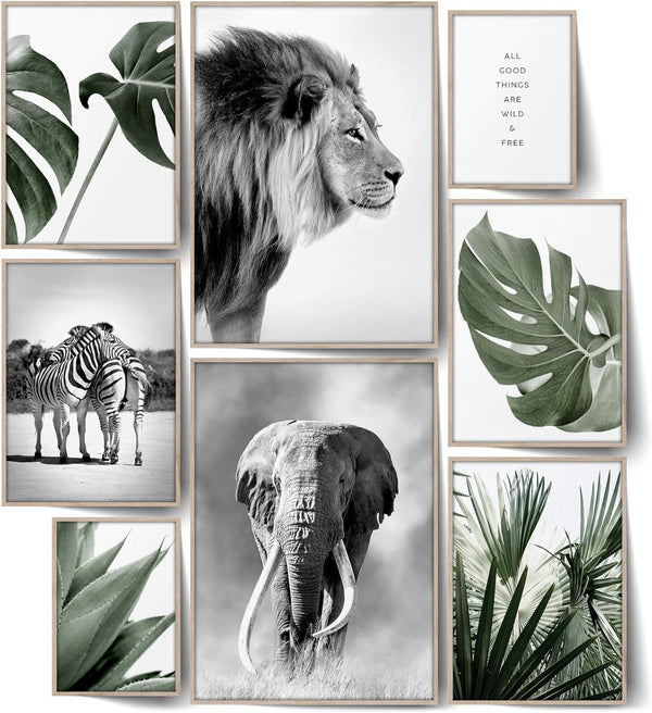 Infinity Wild & Free Posterset, Stijlvolle Dubbelzijdige Botanische & Dieren Foto's Woonkamer Slaapkamer Kantoor Decoratie (L | 2x A3 | 4x A4 | 2x A5 | zonder lijst, Wild & Free)