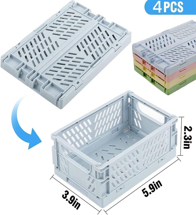Set van 4 mini-manden, kunststof, vouwbox, opbergkist, stapelbare fruitkist, kunststof, klapmand voor keuken, werkkamer en kantoor (meerkleurig)