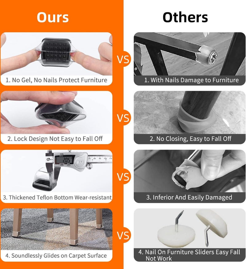 stoelpoothoezen 16-pack stoelpootglijders voor tapijt meubelvoetbeschermers pads 3,2 cm rond transparant TPE hoogelastisch zacht rubber met zwart geen krassen