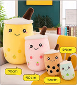 Bubble Tea pluche dier Boba, knuffel, pluche poppen, zacht knuffeldier, theekop, zachte pop, kussen, kinderspeelgoed, blauw, scheel, 35 cm