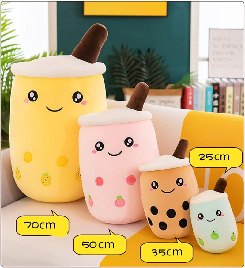 Bubble Tea pluche dier Boba, knuffel, pluche poppen, zacht knuffeldier, theekop, zachte pop, kussen, kinderspeelgoed, blauw, scheel, 35 cm