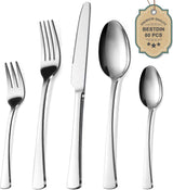 Bestekset voor 12 personen, 60-delige roestvrijstalen bestekset met mesvorklepel, hoogwaardig roestvrijstalen bestek, vaatwasmachinebestendig