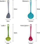 Keuken gadgets Set van 4 - (spatel siliconen, soeplepel, schuimlepel, spaghettilepel) keukengerei, spatel kunststof, pollepel, schuimspaan, spaghetti lepel, keukenhulp