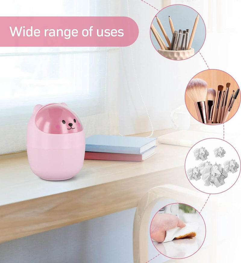 Bureauprullenbak, schattige, schattige mini kleine vuilnisbak, pennenhouder met deksel, draagbare verwijderbare tafelafvalbak, plastic afvalbak voor kantoor (oranje)