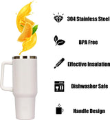 1182 ml 40 oz koffiemok to go, dubbelwandige roestvrijstalen vacuüm geïsoleerde mok met handvat en rietje, draagbare automok beker, thermische mok, koffiekopje voor warme en koude dranken