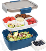 Broodtrommel met vakken, 2000 ml, broodtrommel voor kinderen en volwassenen, slacontainer, slabox, lekvrij, bento box, snackbox met 4 vakken, slakom voor school, kantoor, BPA-vrij