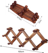 Garderobelijst, hout, garderoberek met 10 stiften, uitbreidbaar, kledinghaken, accordeon, wandhanger, garderobehaken voor het ophangen van mantels, hoeden, sjaal