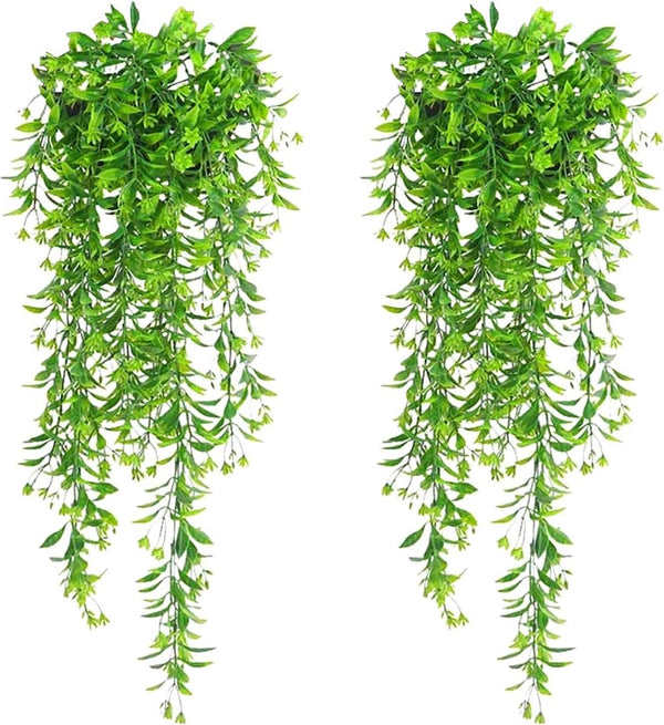 2 stuks kunstklimop, groene hangplanten, wijnstokken, hangende kunstplanten, plastic planten, hangende kunstplanten voor binnen, muur, hangmanden