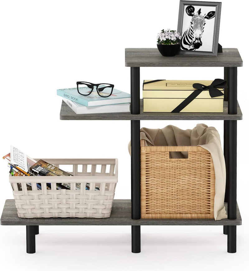 bijzettafel met 3 niveaus, hout, Frans eiken grijs/zwart, 29,49 x 80 x 65,1 cm