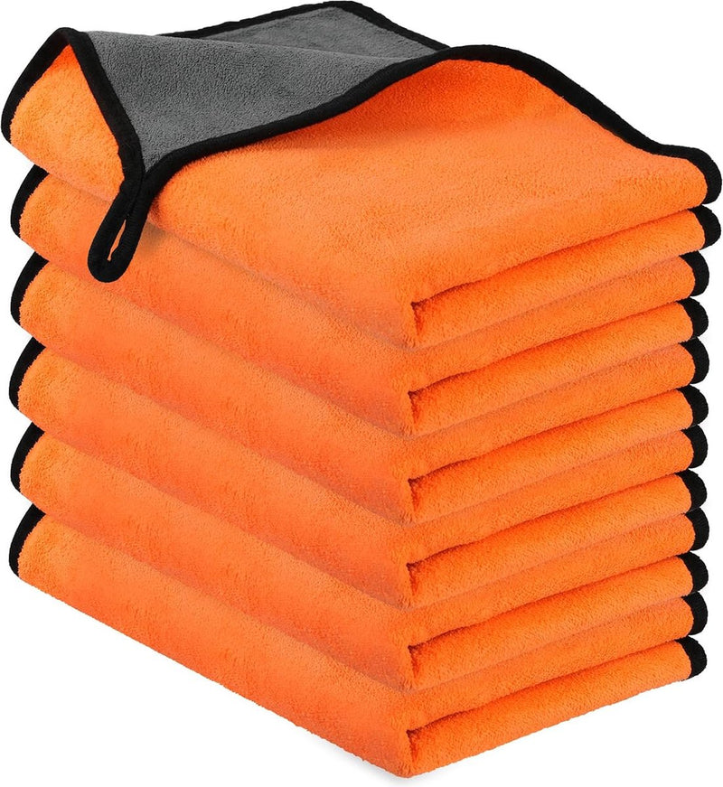 Microvezeldoeken voor de auto, 6 stuks, 400 g/m², multifunctionele pluisvrije handdoek, autoreinigingsdoek, microvezeldoek voor auto, huishouden, keuken, raam, oranje, grijs, 60 x 40 cm