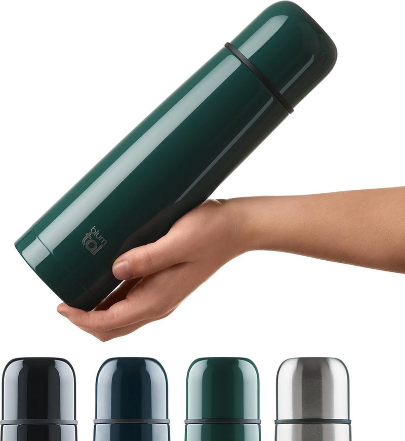 Thermosfles, 1 l, van roestvrij staal, lekvrije thermoskan met drinkbeker voor onderweg, isolatie van warme dranken, donkergroen