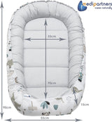 5-delige set babynestjes, 100 x 60 x 15 cm, uitneembaar inzetstuk, knuffelnest, kruipdeken voor baby's, pasgeborenen, 100% katoen (mint dierentuin met beige minky)