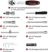 Cr-V 46-delige set platte moersleutelset met ratel en dopsleutel Ratelsleutel 1/4 inch 72 tanden ratelsleutel met gereedschapskist Mechanisch gereedschap verchroomd