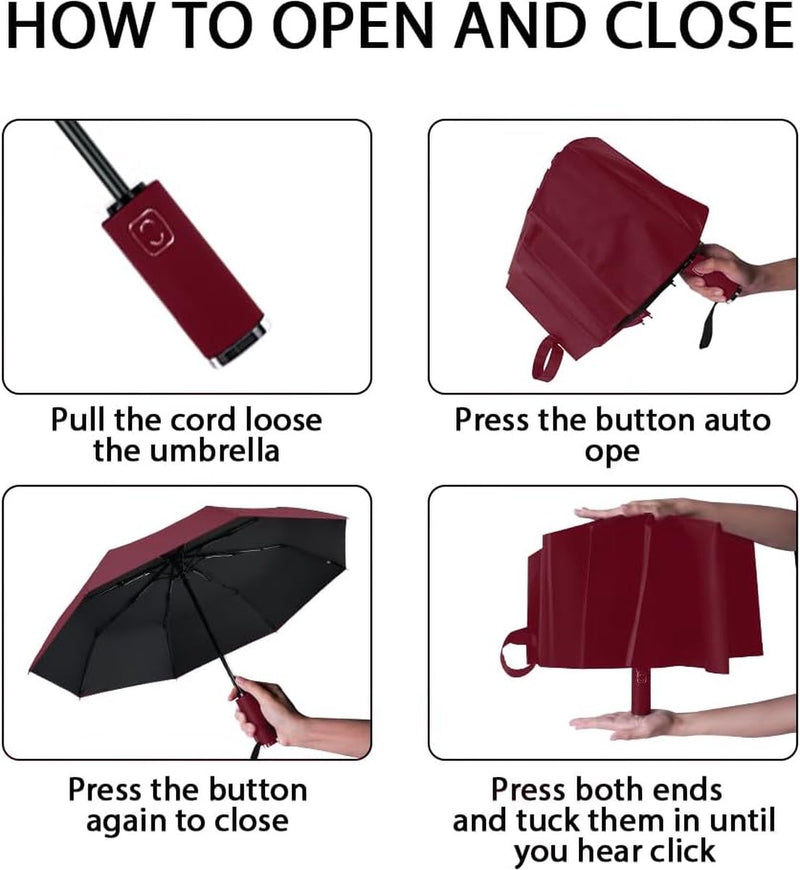 Paraplu, stormbestendige opvouwbare paraplu, 10 ribben met automatisch openen/sluiten, 210T waterdichte coating, 99% UV-bescherming paraplu voor volwassenen en kinderen