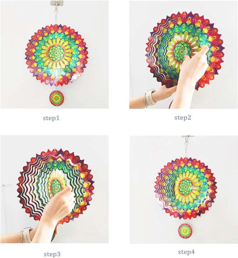 3D Mandala Windgong 30cm Roestvrij Staal Hangende Windspinner Metalen Kunst Kinetische Decor Tuin Buitendecoraties