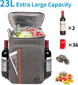 Koelrugzak, thermische rugzak, 23 liter, picknickrugzak, koeltas, groot, geïsoleerd, perfect voor picknicks, stranduitstapjes, wandelen, werk en familie-uitstapjes