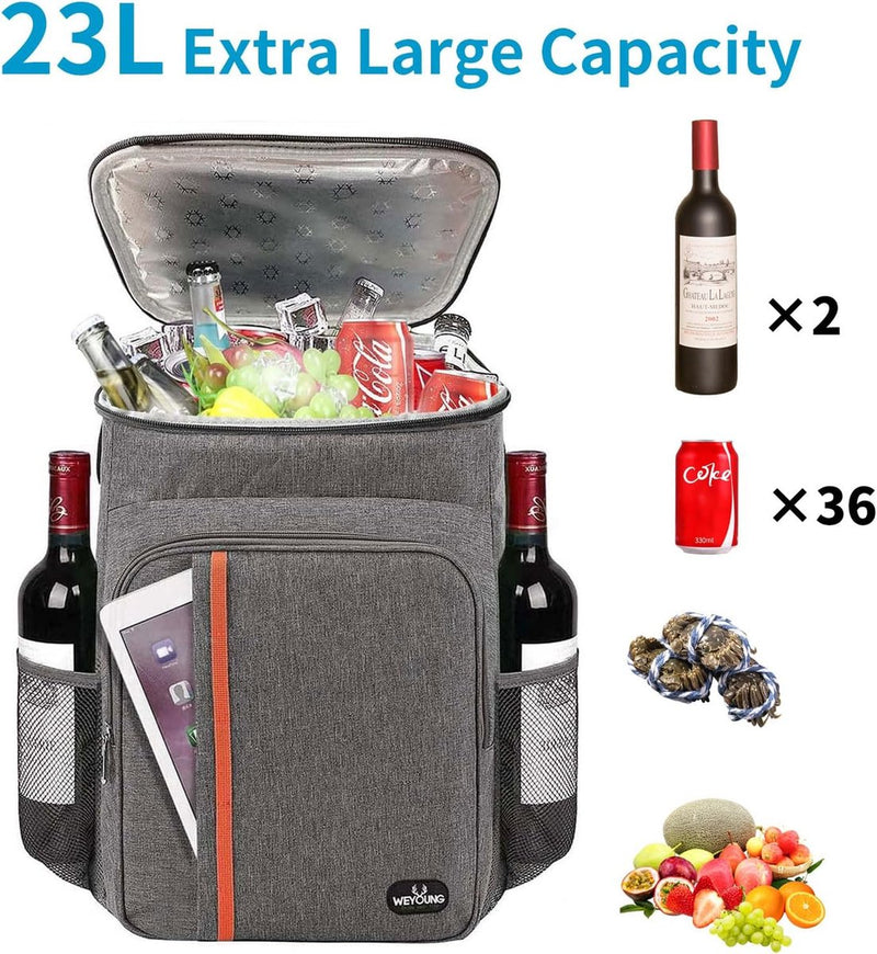 Koelrugzak, thermische rugzak, 23 liter, picknickrugzak, koeltas, groot, geïsoleerd, perfect voor picknicks, stranduitstapjes, wandelen, werk en familie-uitstapjes