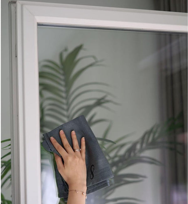 Venster, spiegel, glas, microvezel, poetsdoeken, multifunctionele reinigingsdoeken en voor auto, kantoor en UVM (4 stuks), grijs, antraciet, beige, roest-rood)