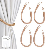 Set van 4 gordijnbinders Gordijnbanden met gedraaid henneptouw Decoratieve handgemaakte tiebacks Gordijnhouders Gordijnbinders voor gordijnen (kaki, 4)